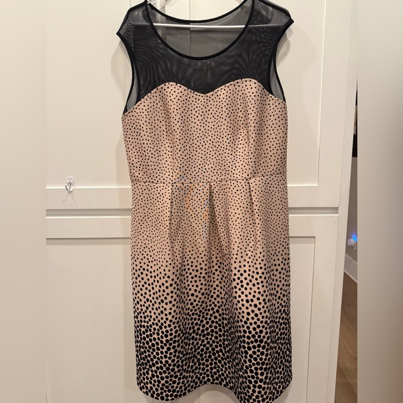 Blush pink dress with ombre polkadots, midi 16W and sleeveless with sheer top. - Picture 1 of 6